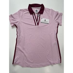 FOOTJOY WOMENS SS STRIPE RIBBON TRIM SHIRT PINK SMALL